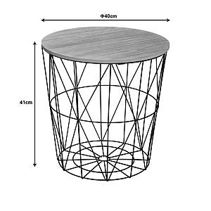 Βοηθητικό τραπέζι Kumi pakoworld mdf επιφάνεια oak και μέταλλο σε μαύρη απόχρωση Φ40x41εκ