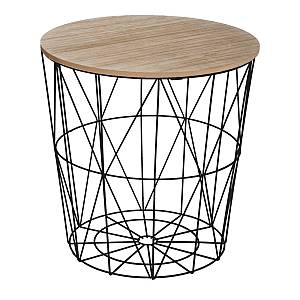 Βοηθητικό τραπέζι Kumi pakoworld mdf επιφάνεια oak και μέταλλο σε μαύρη απόχρωση Φ40x41εκ
