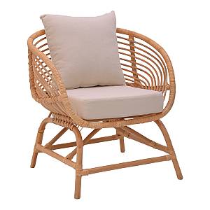 Πολυθρόνα Caxen pakoworld φυσικό rattan-λευκό μαξιλάρι 72x63x75εκ