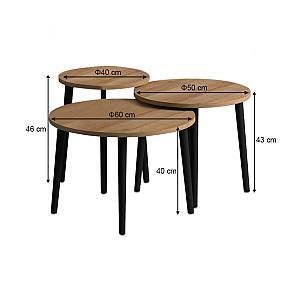 Τραπεζάκι σαλονιού σετ 3 τμχ Roma Megapap χρώμα oak Φ60x46εκ.