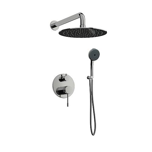 Orabella Terra - Shower set εντοιχισμού με Μπαταρία λουτρού, εντοιχισμού 2 σημείων, κεφαλή Φ250 με βραχίονα και τηλέφωνο ντουζ με σπιράλ και επιτοίχειο στήριγμα