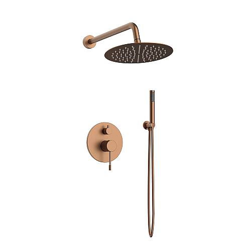 Orabella Terra Rose gold - Shower set εντοιχισμού με Μπαταρία λουτρού, εντοιχισμού 2 σημείων, κεφαλή Φ250 με βραχίονα και τηλέφωνο ντουζ με σπιράλ και επιτοίχειο στήριγμα