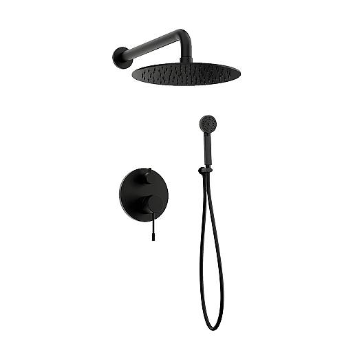 Orabella Preciosa Black matt - Shower set εντοιχισμού με Μπαταρία λουτρού, εντοιχισμού 2 σημείων, κεφαλή Φ250 με βραχίονα και τηλέφωνο ντουζ με σπιράλ και επιτοίχειο στήριγμα