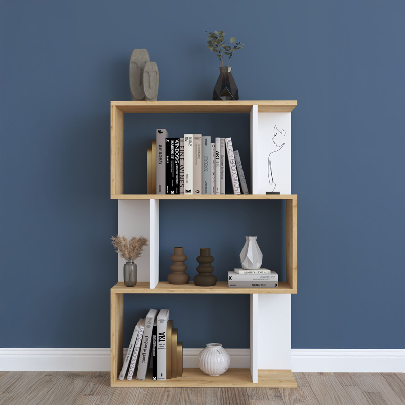 Βιβλιοθήκη Kadu pakoworld σε oak-λευκή απόχρωση  72x22x108εκ