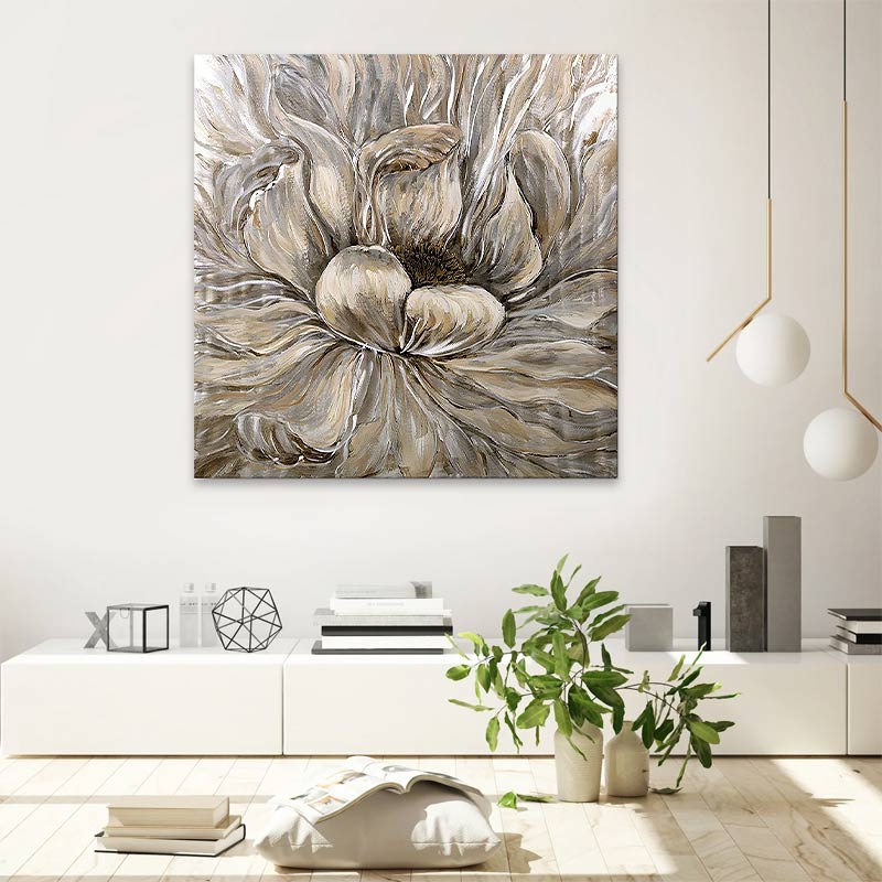 Πίνακας σε καμβά Golden Flowers Megapap ψηφιακής εκτύπωσης 100x100x3εκ.